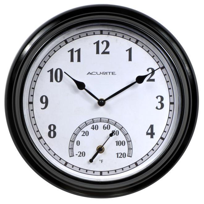 AcuRite 13.5 in Indoor/Outdoor Wall Clock with Thermometer 02367CAL