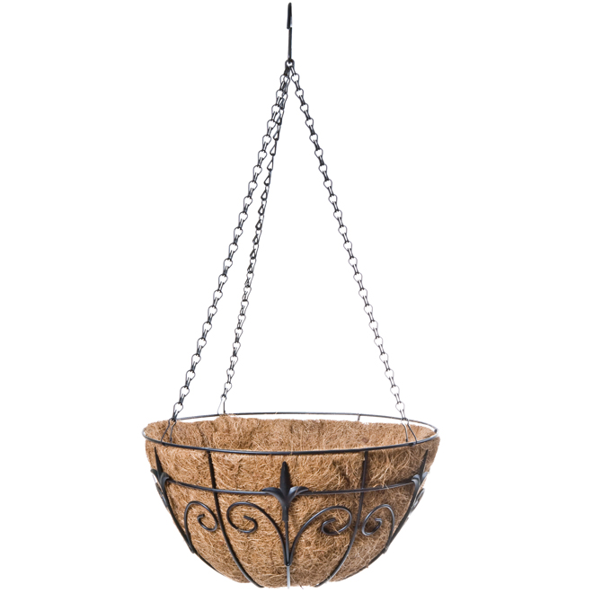 Panacea 14-in Black Steel and Coco Fibre Liner Outdoor Hanging Basket
