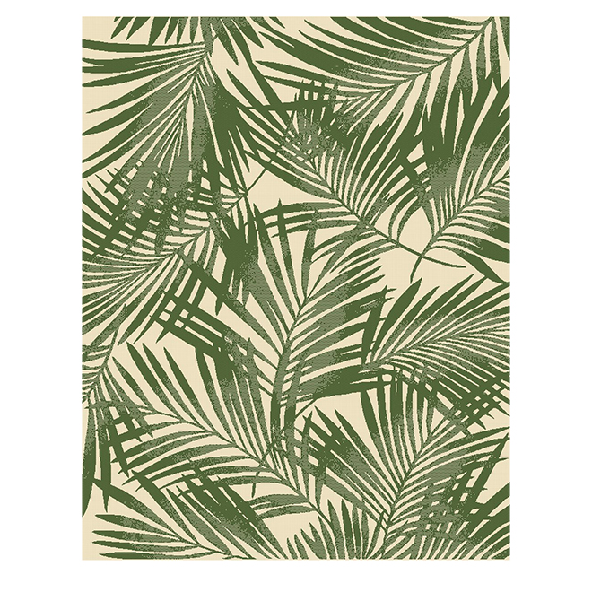 Allen + Roth Bright Palm Outdoor Rug - 8-ft x 10-ft - Green and White