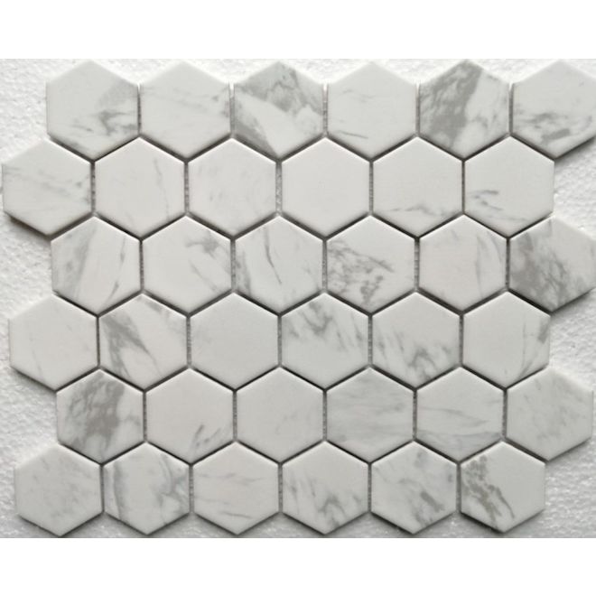 Tuiles de mosaïque hexagonale en porcelaine blanc marbre Faber de 12,5 po x 10,87 po, 10/bte