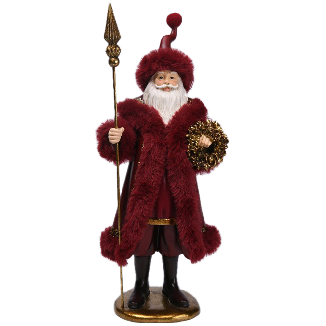 Holiday Living Santa Claus with Burgundy Coat Decoration - Resin - 4.4-in x 15.1-in x 5.9-in