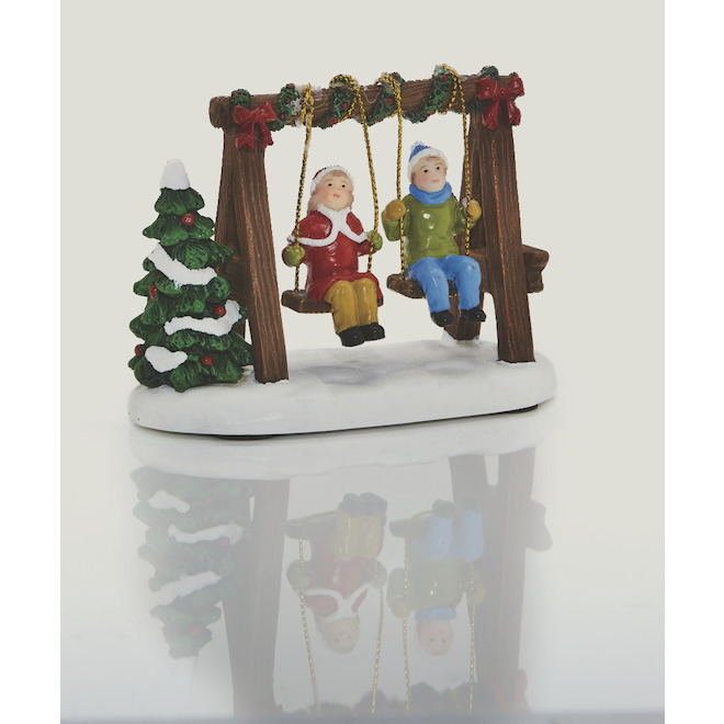 Children on Swing for Christmas Village - Polyresine - 4.2-in x 2.1-in x 3-in