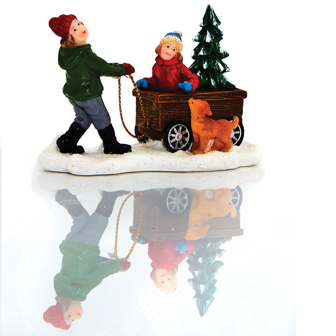 Sisters with Dog for Christmas Village - Resin - 2.8-in x 2.6-in - Multicolour