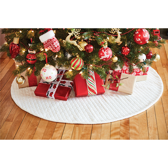 Couvre-pied de sapin de Noël en jacinthe d'eau tressé blanc 57cm
