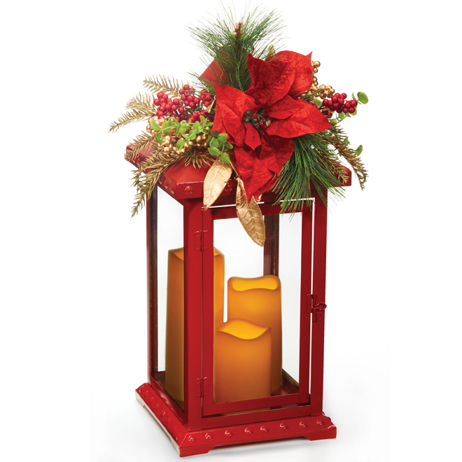 Holiday Living Christmas Red Lantern with 3 LED Candles 23.75-in