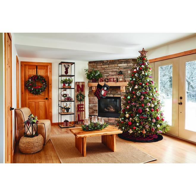 Guirlande de Noël Holiday Living intérieure avec poinsettias et lumières  DEL blanc chaud, 9 pi LW64-LX022