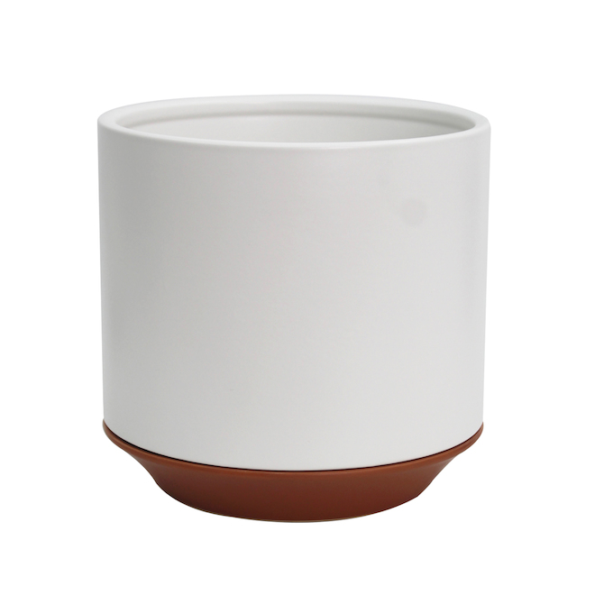 Allen + Roth  7.5-in x 7.85-in Outdoor White Ceramic Planter