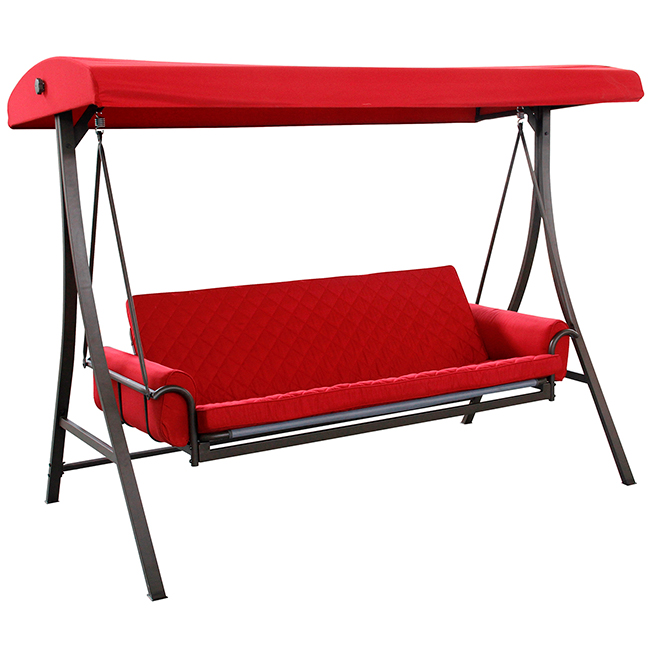 Style Selections Futon Swing - 3-Person - 8-ft - Steel/Polyester - Red/Brown
