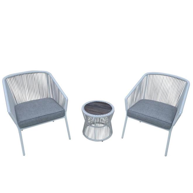 Style Selections White Metal Frame Patio Conversation Set with Grey Olefin Cushions Included - 3-Piece