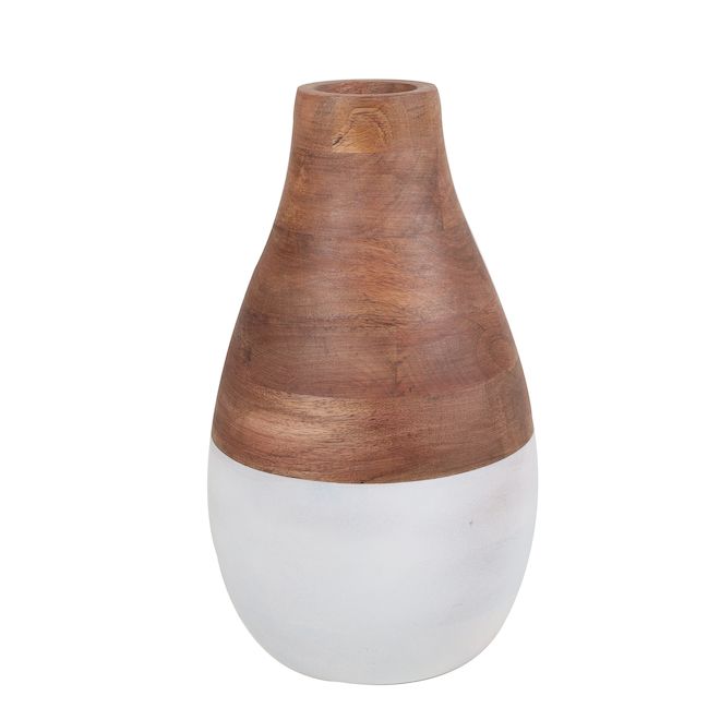 allen + roth 11.75-in Brown and White Mago Wood Decorative Vase