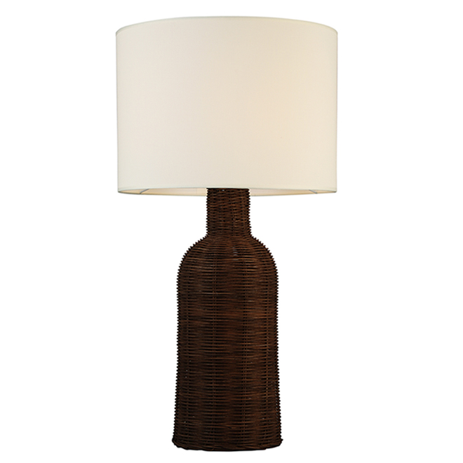 Allen + Roth Table Lamp - Rattan and Fabric - 13.75-in - Brown and White