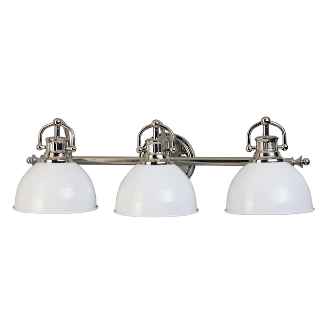 Allen + Roth Vanity Wall Sconce - Metal - 24.5-in - Polished Nickel and White