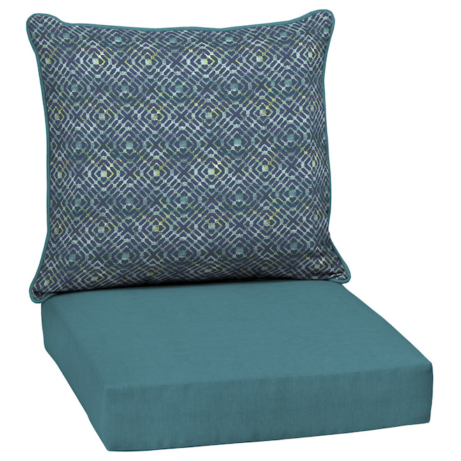 Bazik 2-Piece Teal Hadrian Tile Geometric Deep Seat Patio Chair Cushion 22.5 x 24-in