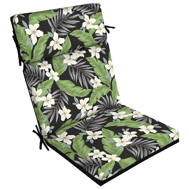 Bazik 1-Piece Black Floral Oliani Tropical Patio Chair Cushion 21 x 20-in