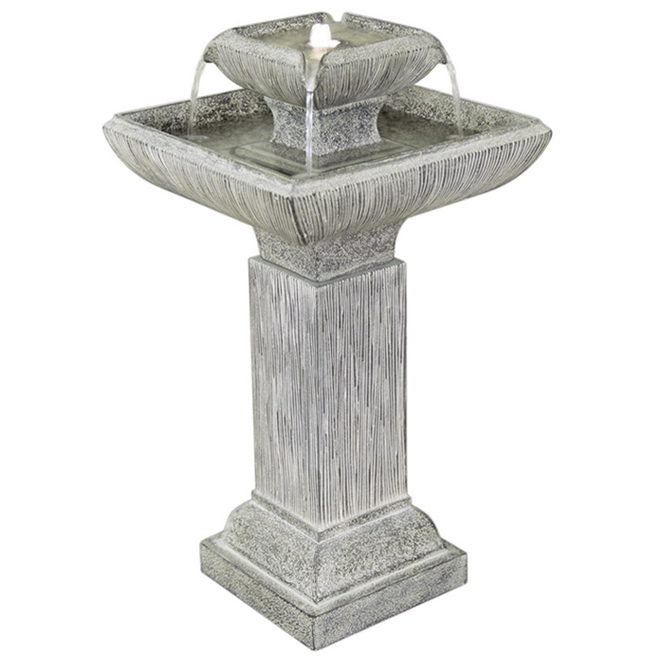 Fontaine illuminée à 2 niveaux Style Selections, 25,7 po, résine, gris