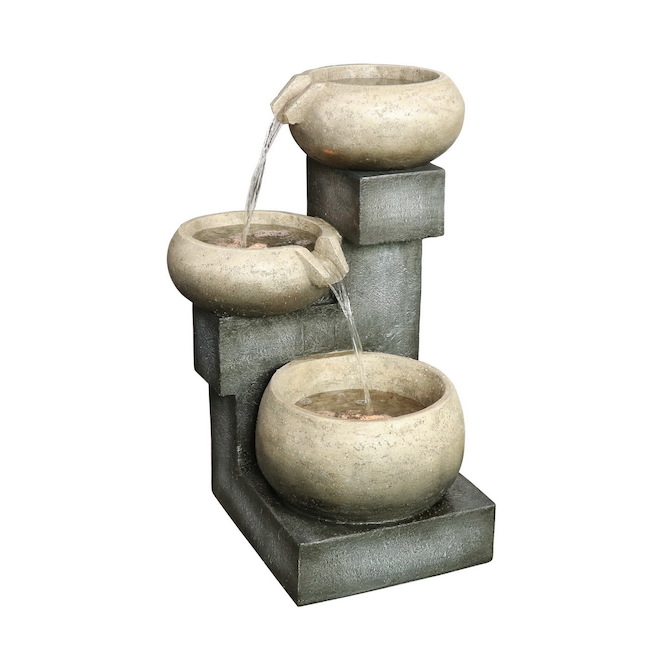 Fontaine illuminée à 3 bols Style Selections en résine, 18 po x 17 po, gris