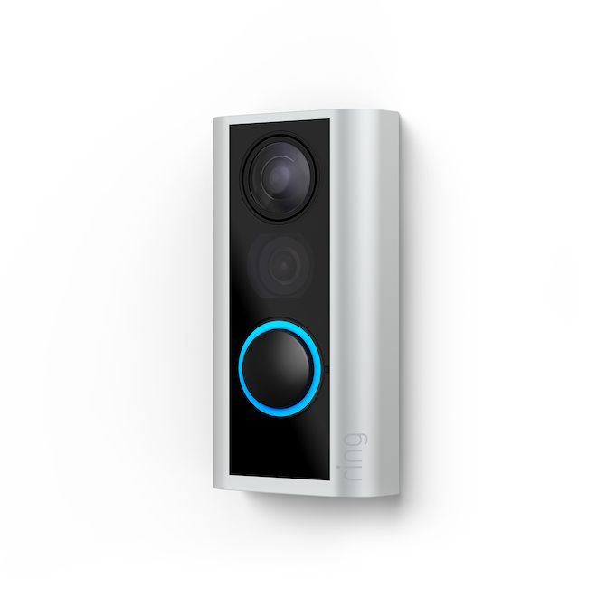 Caméra de sécurité Ring intelligente pour porte avec détecteur de mouvement, 4 po x 2 po, nickel satiné