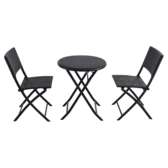 Bistro Set - 3 Pieces - Folding Chairs - Steel/Wicker