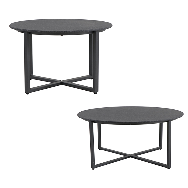 Tables gigognes rondes pour patio, 2 pièces, gris