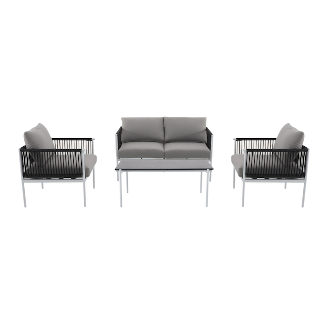 Ensemble de mobilier extérieur Style Selections avec métal blanc et coussins gris, 4 pièces