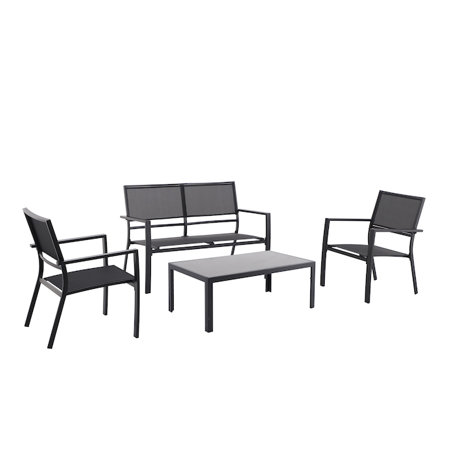 Ensemble mobilier extérieur Carlson de Style Selections cadre en métal noir, 4 pièces