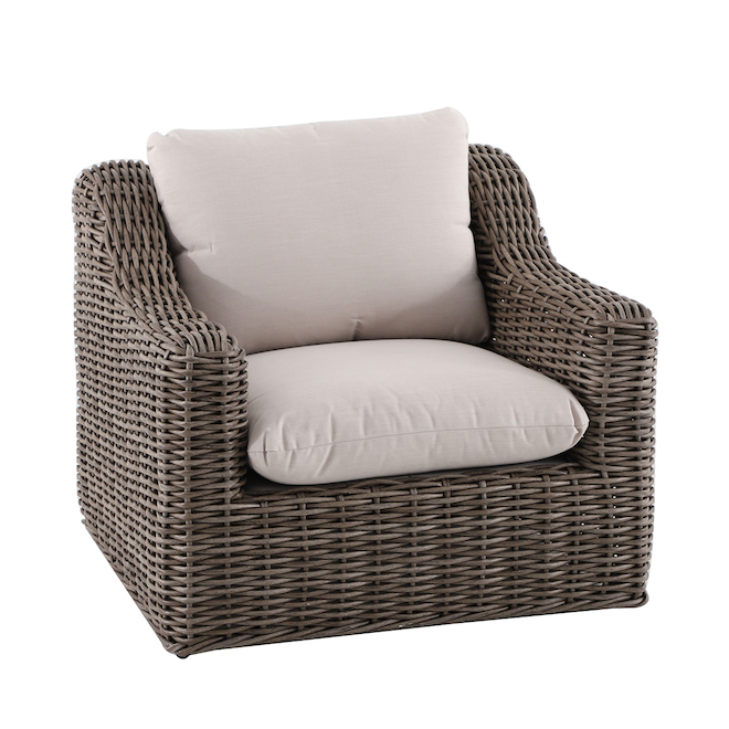 Allen + Roth Maitland Set of 1 Wicker Metal Frame Stationary Conversation Chair with Tan Olefin Woven Seat
