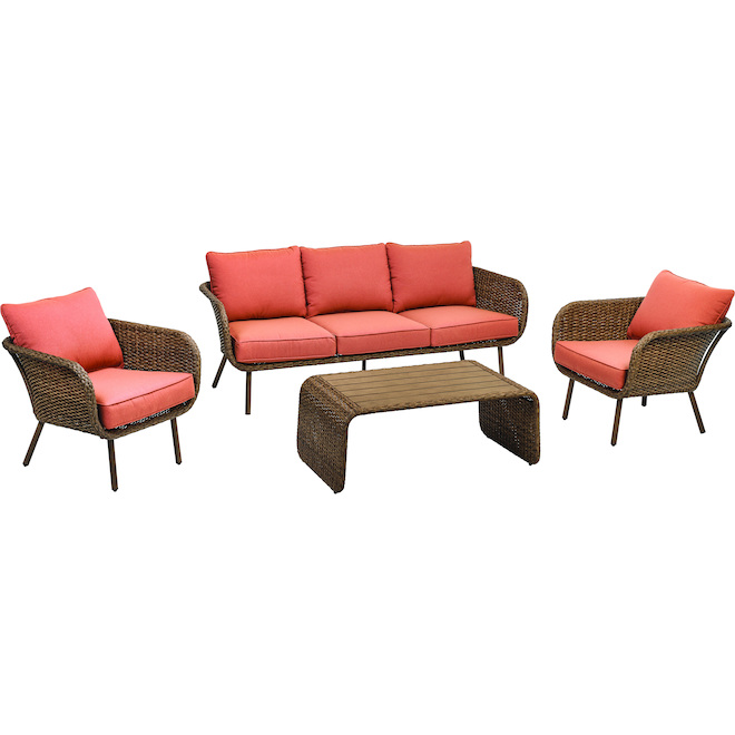 allen + roth Myrtle Grove 4-Piece Metal/Wicker Garden Furniture Set -  Brown/Salmon Pink FRS81473-STU