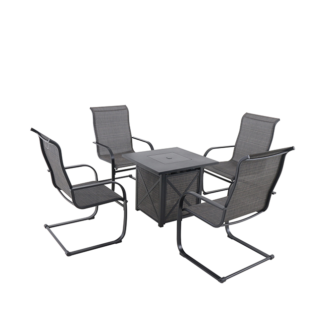 Hartford 5-Piece Patio Set with Gas Fire Table - C-Spring Motion Chairs - Black
