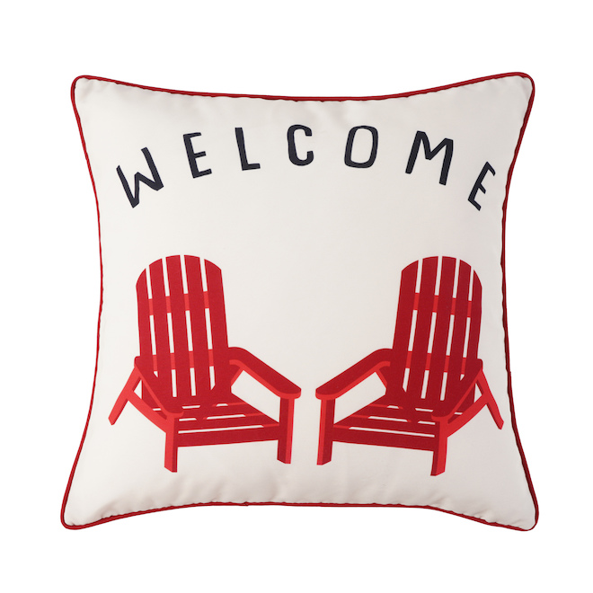 Style Selections 18in x 18-in Red and White Outdoor Cushion - "Welcome" Print