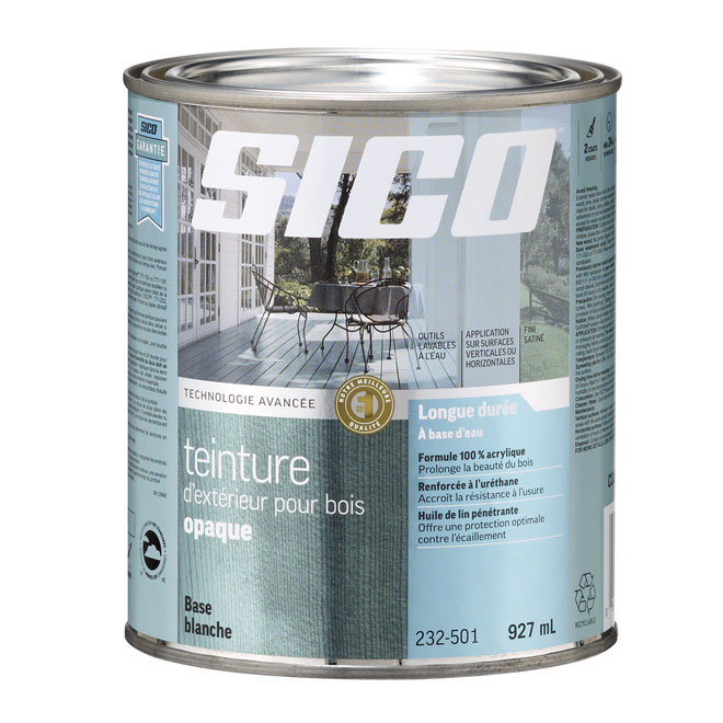 Teinture acrylique pour bois d'extérieur Sico, à base d'eau, opaque, blanc,  946 ml 232-501-927ML
