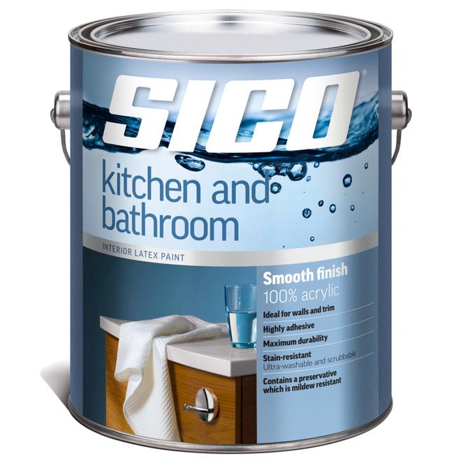 SICO Kitchen and Bathroom Paint - 100% Acrylic - Smooth Gloss Finish - 3.78-L - Pure White