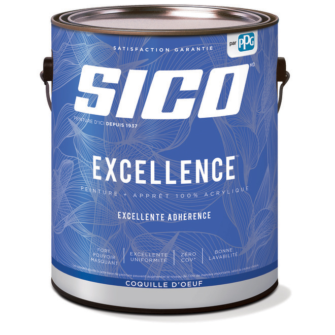Peinture et apprêt d'intérieur SICO Excellence 100 % acrylique coquille d'oeuf, 3,78 l, base médium