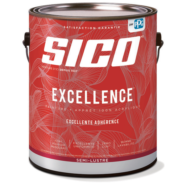 Peinture et apprêt d'intérieur SICO Excellence 100 % acrylique semi-lustré, 3,78 l, blanc