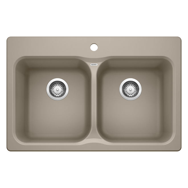 Blanco Vision 210 31.5-in x 20.5-in x 8-in Truffle Silgranit  Double Kitchen Sink with Stainless Steel Strainers