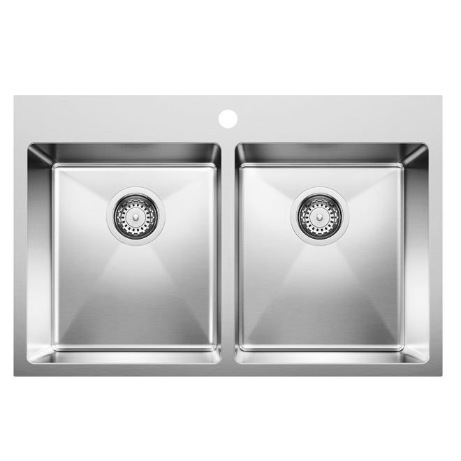 Blanco Quatrus 31.25-in x 20-in x 8-in Stainless Steel Double Equal Kitchen Sink with Strainer Included