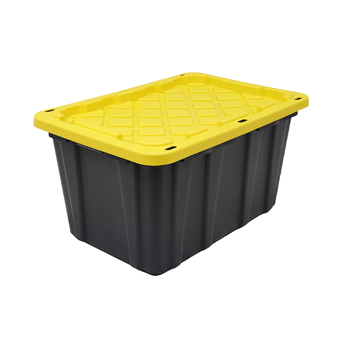 Boîte de rangement robuste GSC Technology, 102 litres, plastique, noir et jaune
