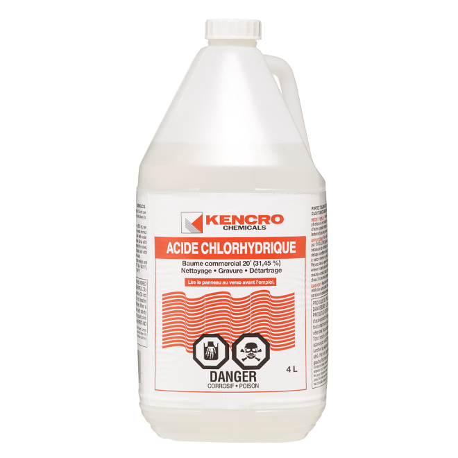 Acide chlorhydrique – 1 litre – 32 FL Oz – Acide muriatique 20 Be – Utilisé  dans la fabrication de