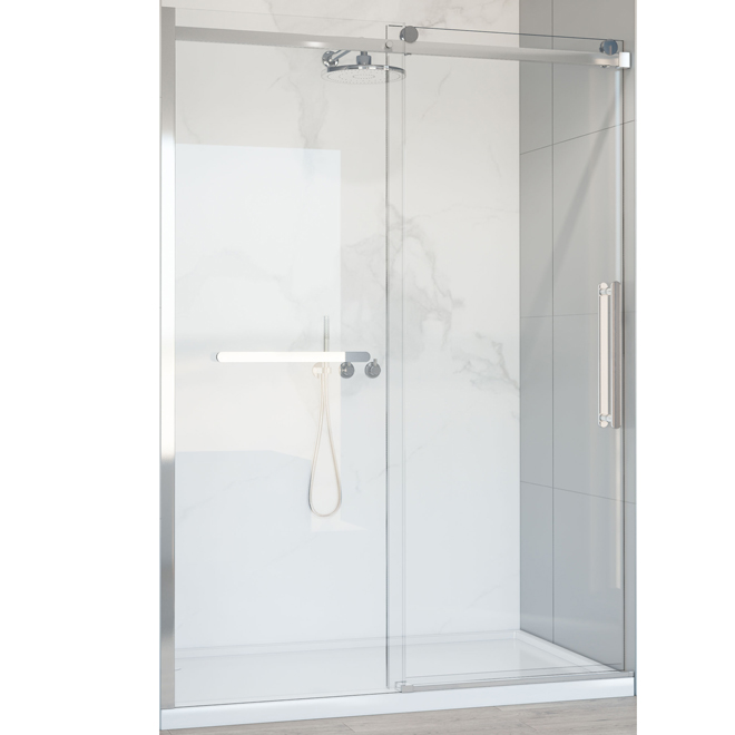 Porte de douche en alcôve coulissante en verre transparent allen + roth avec ferrure chromée 60 po