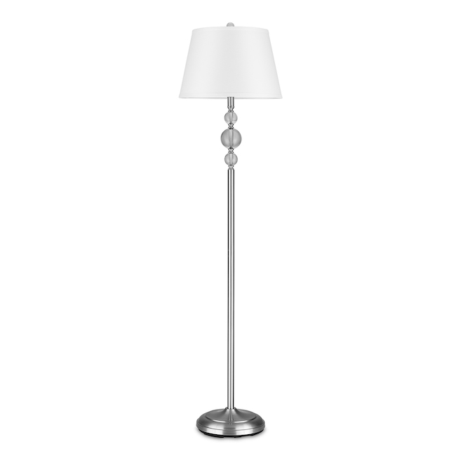 Allen + Roth Floor Lamp with Glass Ball Accent - 59.75-in - Metal/Fabric - Brushed Nickel/Off-White
