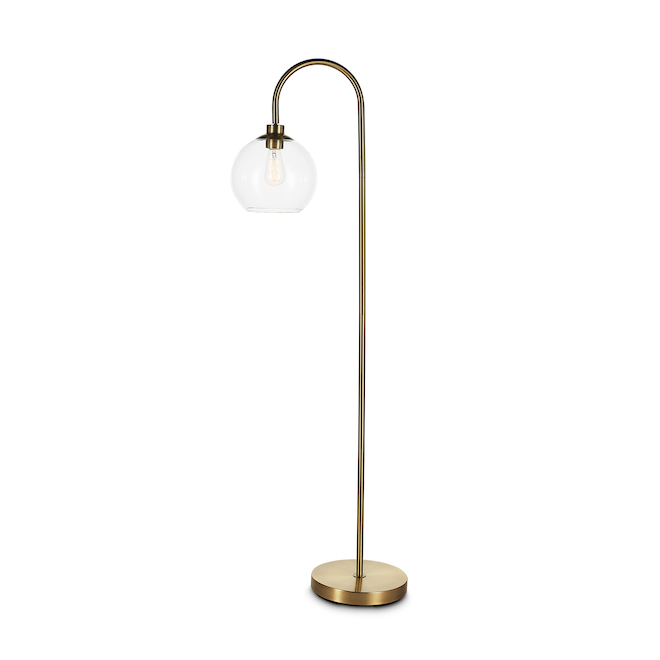Allen + Roth Mid-Century Floor Lamp - 59.5-in - Metal/Glass - Antique Brass