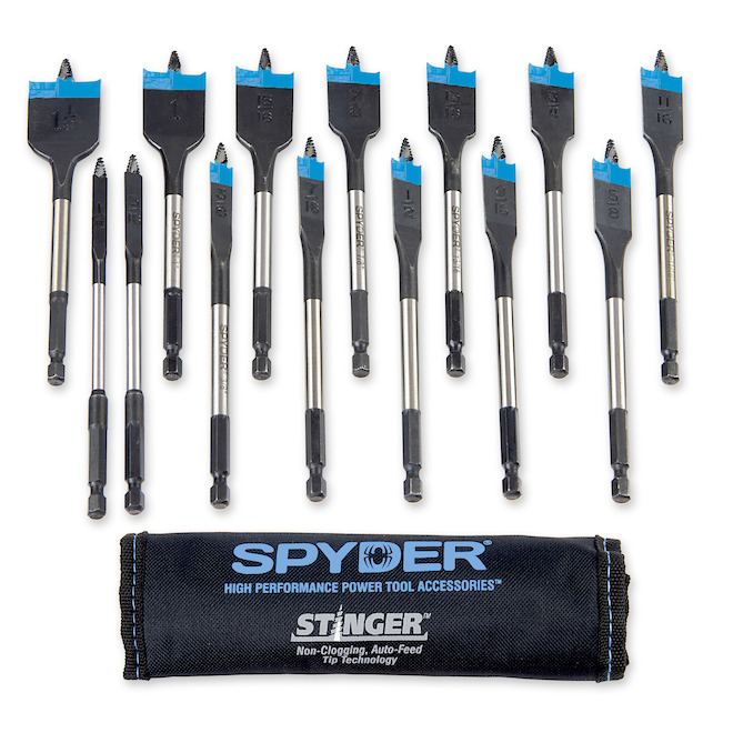 Spyder Stinger 14-Piece Spade Bits Set for Wood with Pouch