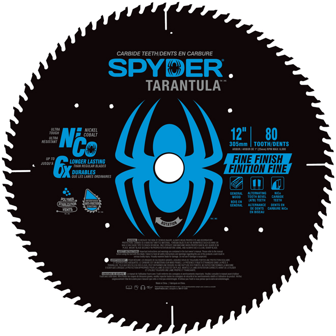 Spyder Miter Saw Blade 12-in 80 Teeth Fine Cut Saw Blade - Black and Blue