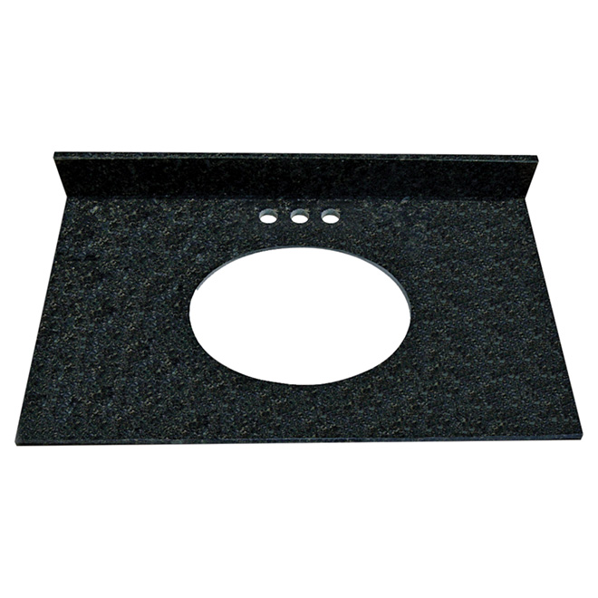 Dessus de meuble-lavabo noir granite Luxo Marbre, pour lavabo ovale sous plan, 37 po l. x 22 po p., entraxe 4 po