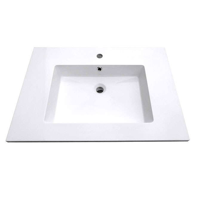 Luxo Marbre Vanity Top with Sink - White Synthetic Marble - Single-Mount Faucet - Overflow Drain
