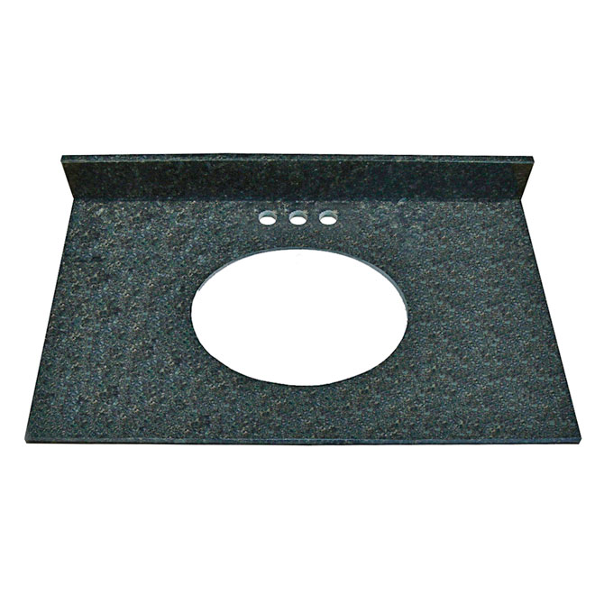 Dessus de meuble-lavabo précoupé pour cuve ovale Luxo Marbre, noir aspect granite, dosseret 4 po, 25 po l. x 22 po p.