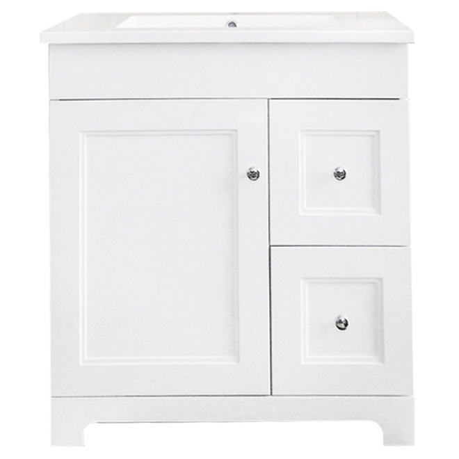 Luxo Marbre Classic White Bathroom Vanity - Integrated Sink - Double Drawers and Doors - 31-in W x 22-in D x 33 1/2-in H