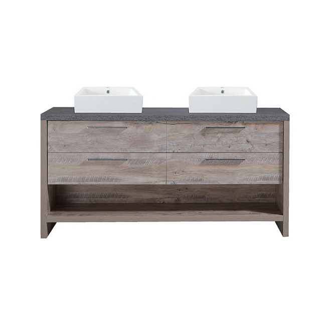 Luxo Marbre Countryside Double Sink Vanity - Synthetic Marble - Freestanding - 2-Drawer