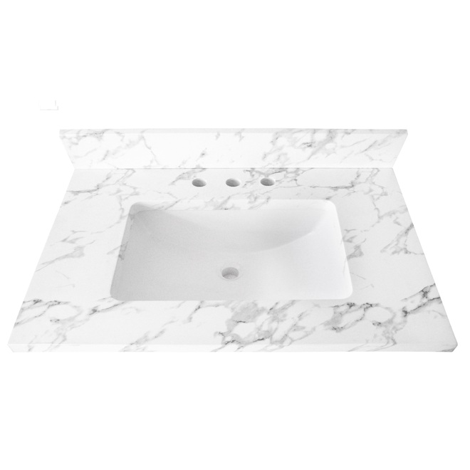 Dessus de meuble-lavabo Luxo Marbre, marbre synthétique, quartz blanc, 37 po l. x 22 po P.
