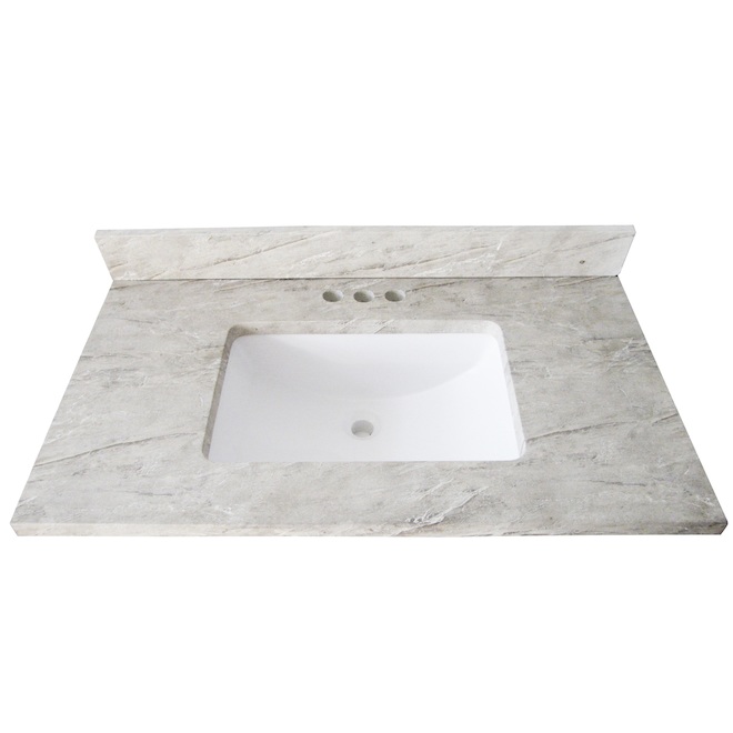 Dessus de meuble-lavabo Luxo Marbre, marbre synthétique, quartz gris, 37 po l. x 22 po P.