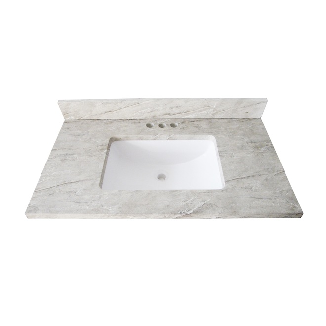 Dessus de meuble-lavabo Luxo Marbre, marbre synthétique, quartz gris, 31 po l. x 22 po P.